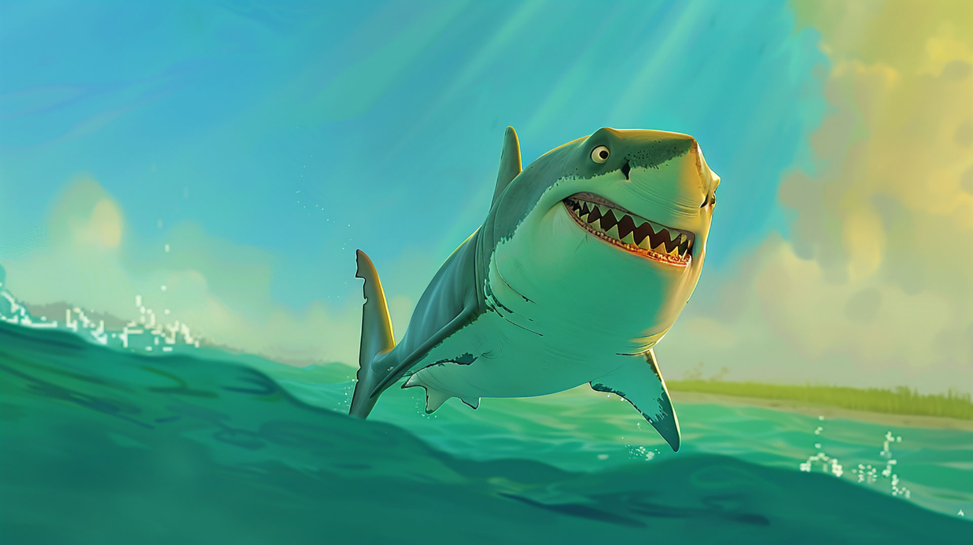 Adorable Cartoon Shark Desktop Background