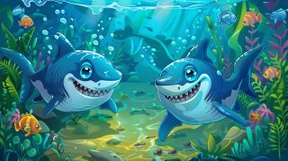 Underwater Fun: Cartoon Shark Desktop Background