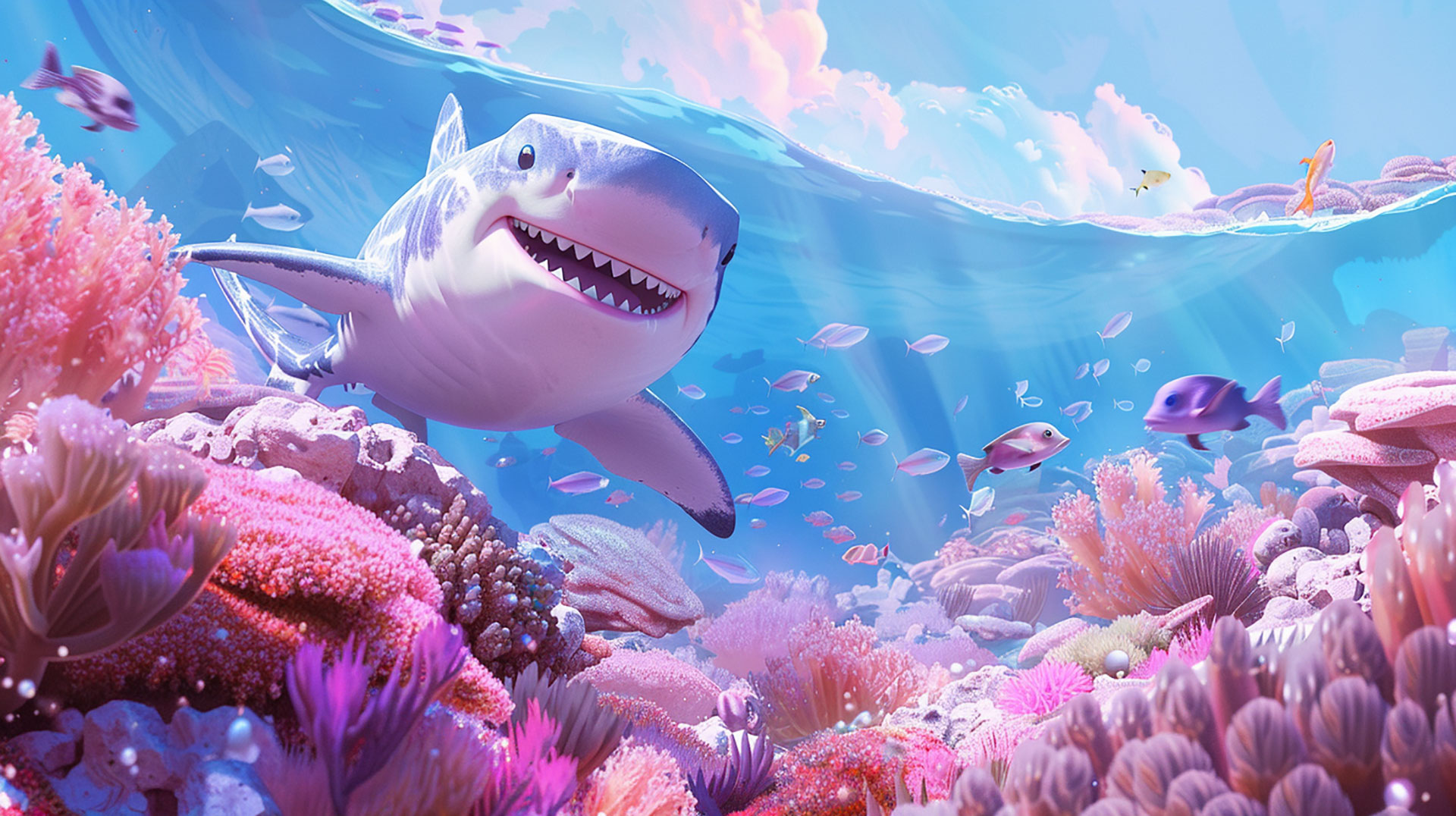 Cheerful Cartoon Shark AI Image