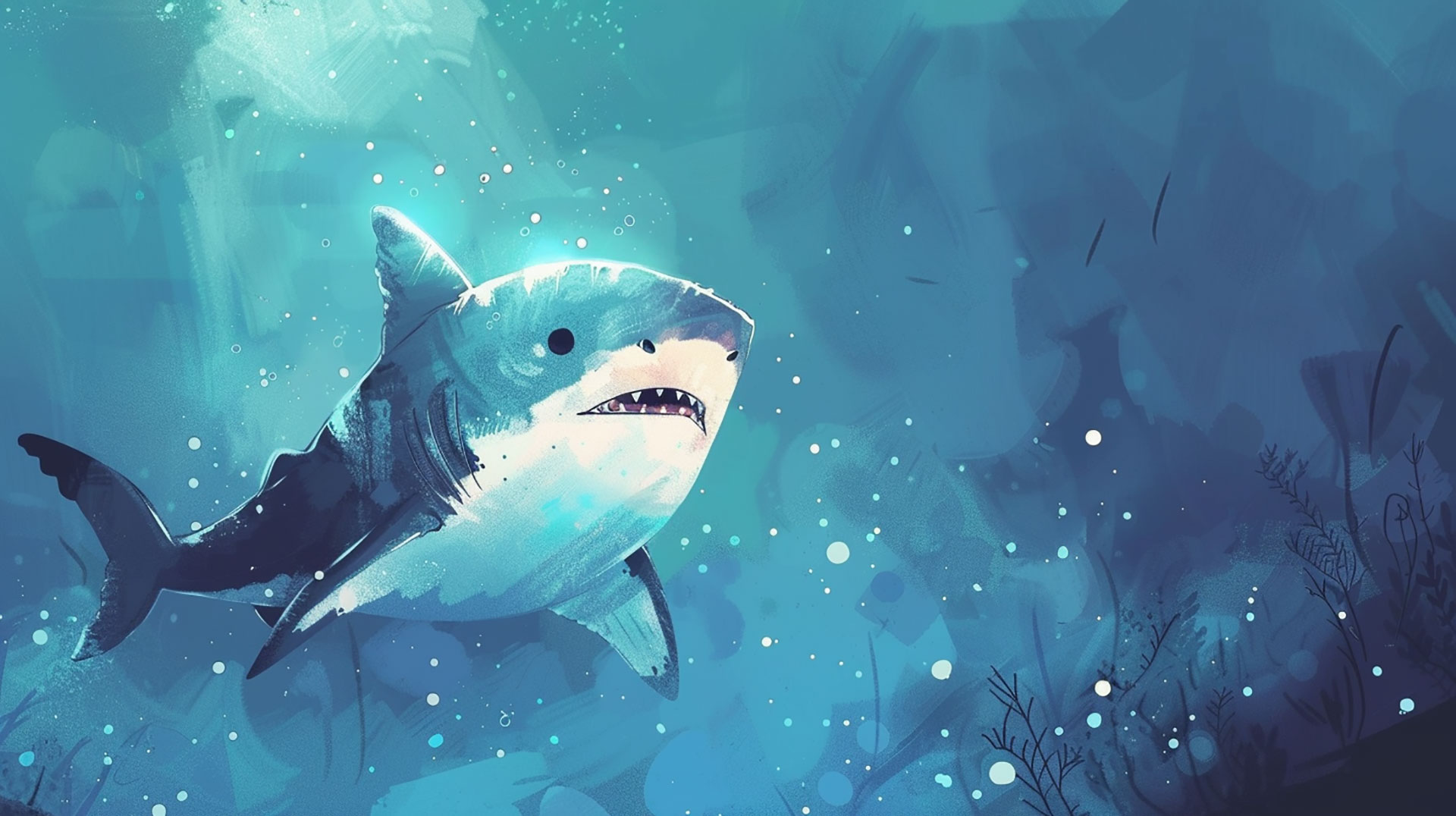 Whimsical Ocean Adventure: Cartoon Shark AI Wallpaper