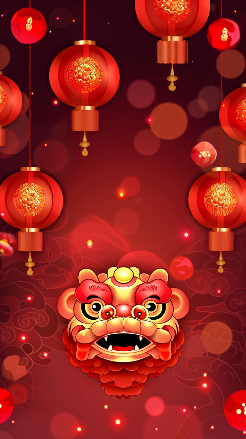 Red and Gold Lion Dance Mobile Wallpaper