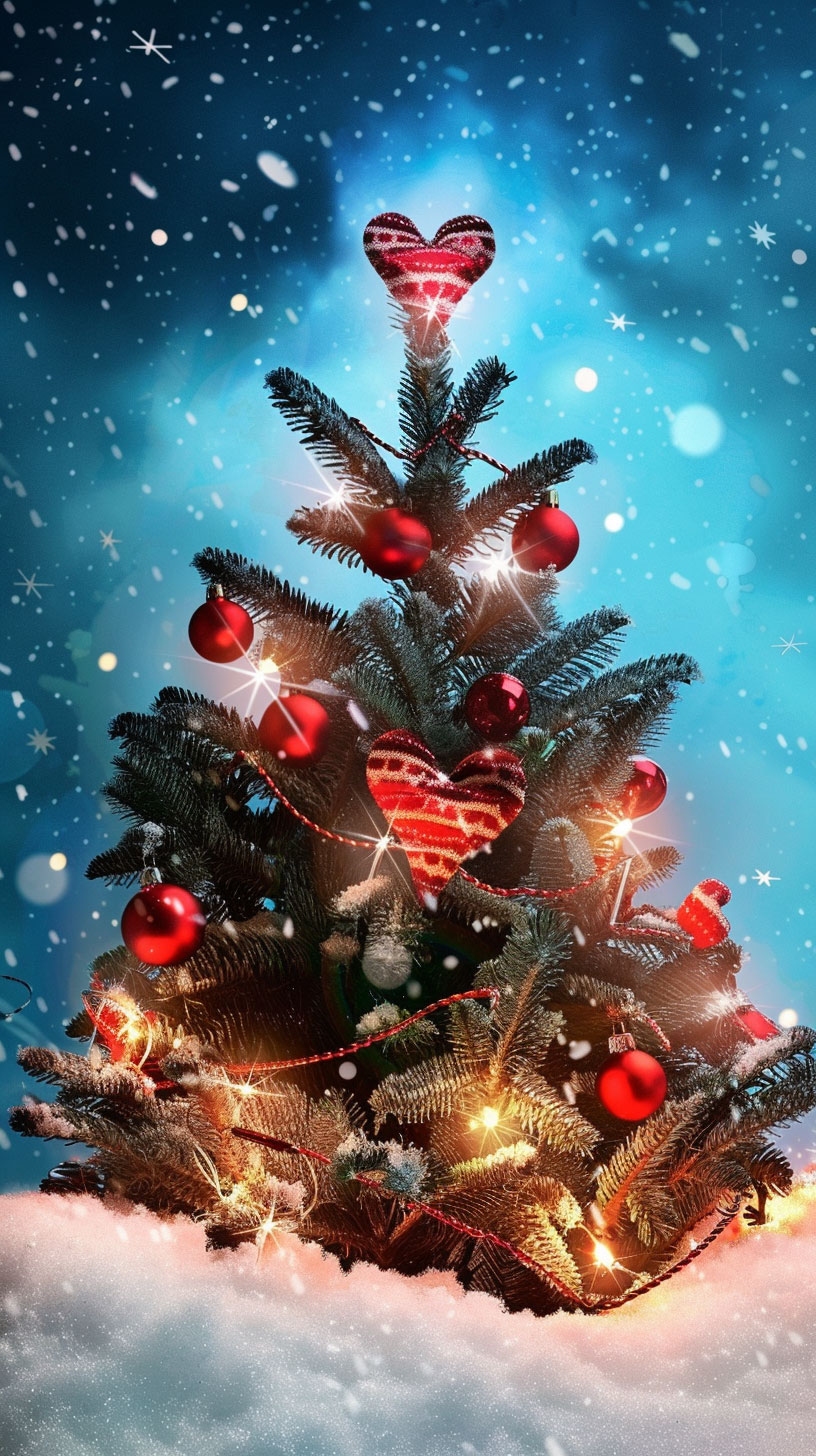 Snow-covered Christmas Tree Mobile Background