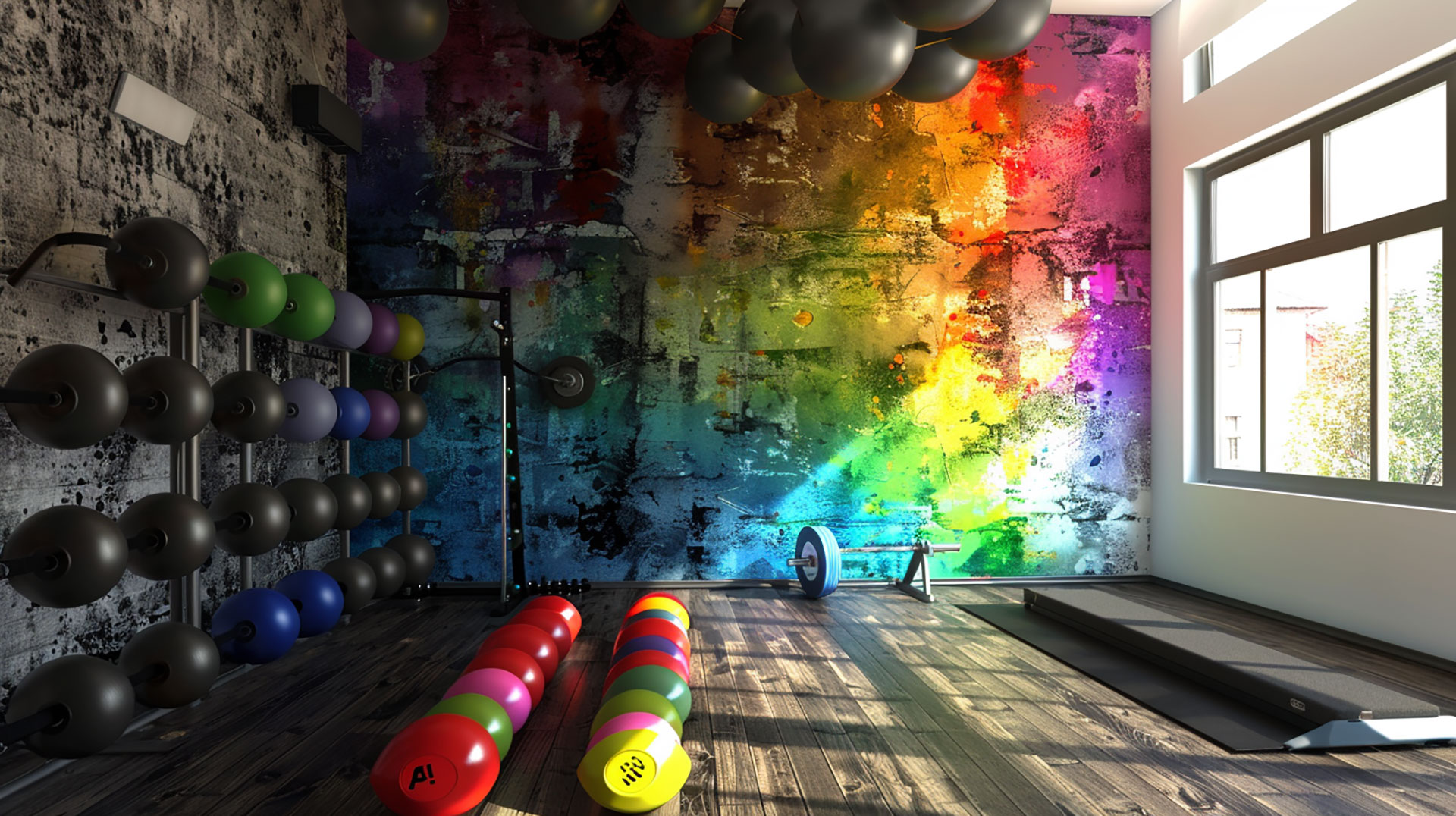 Energize Your Workspace: Colorful Gym AI Background