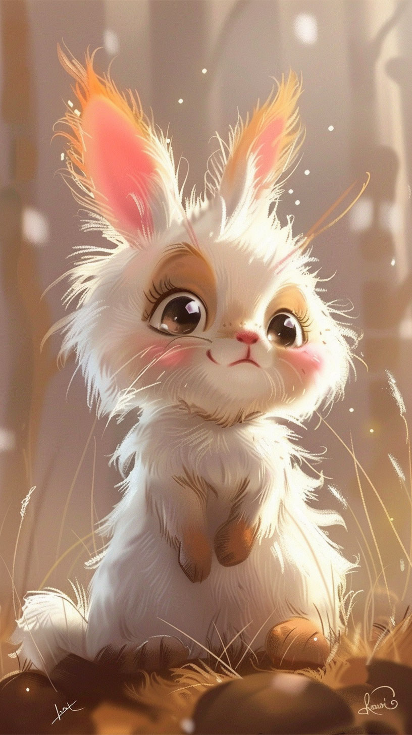 Digital Cute Bunny Image: Charming Mobile Wallpaper