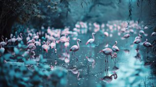 Playful Cute Flamingo AI HD Backgrounds