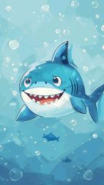 Cheerful Marine Life: Cute Shark Mobile Background