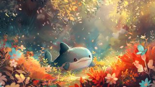 Enchanting Underwater World: Cute Shark Digital Wallpaper