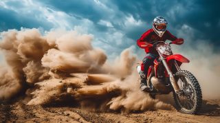 Dirt Bike Dust Trail: AI Image for Desktop