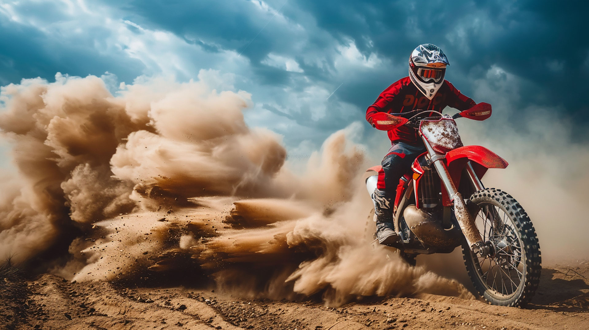 Dirt Bike Dust Trail: AI Image for Desktop