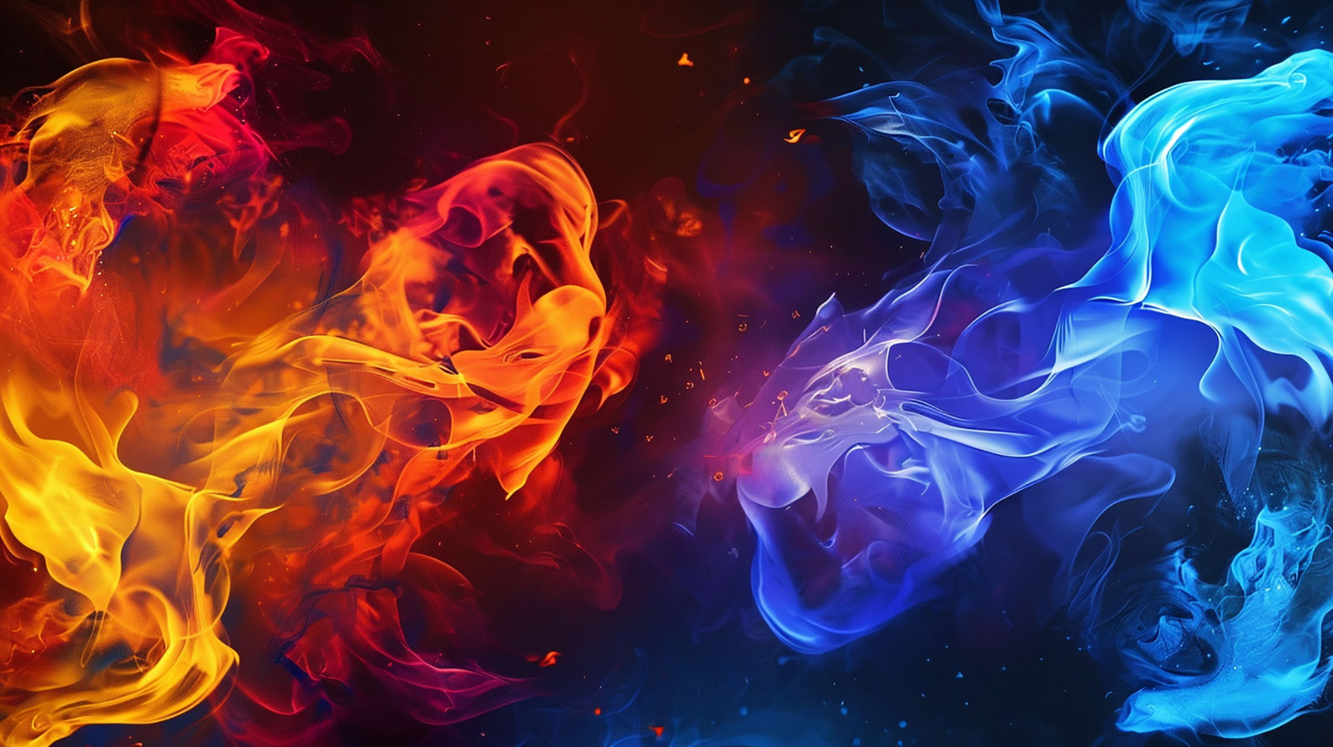 Digital Fire and Water Wallpaper: Elemental Desktop Harmony