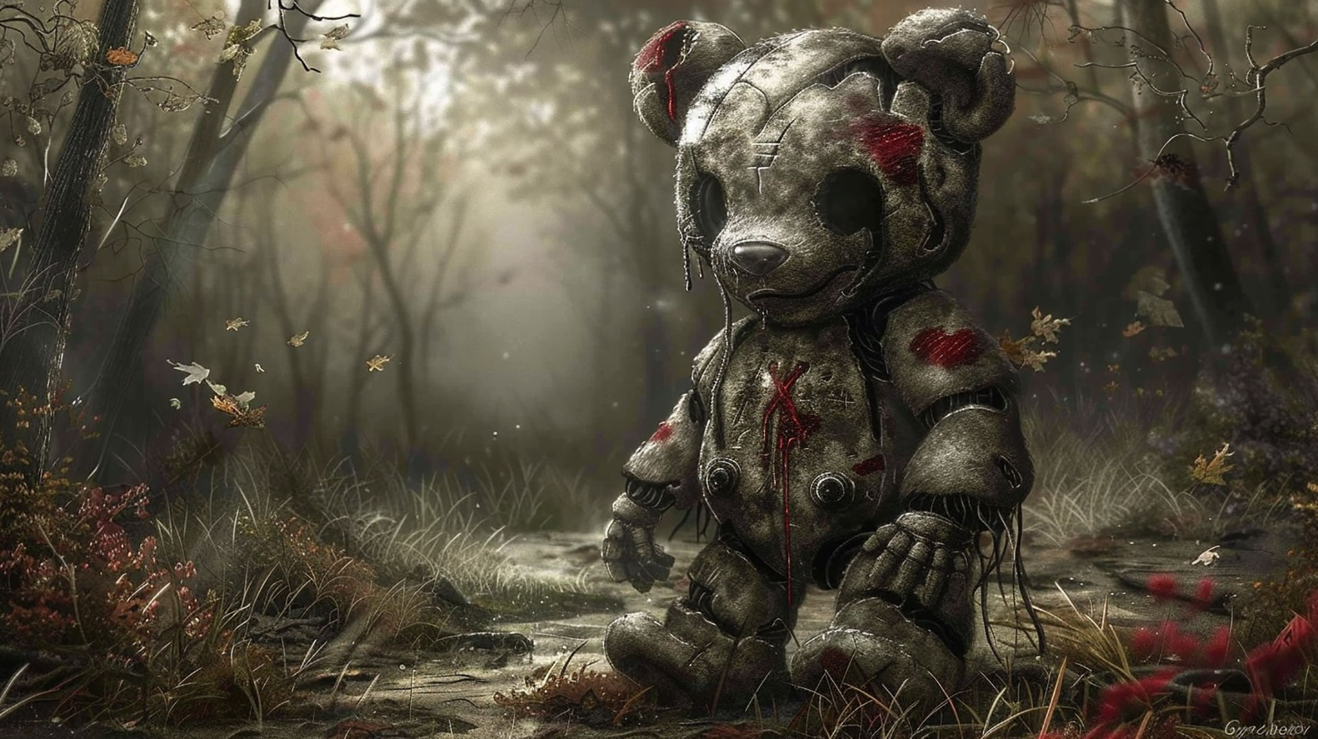 "Gloomy Bear Dreams: Moody and Mysterious Wallpaper"