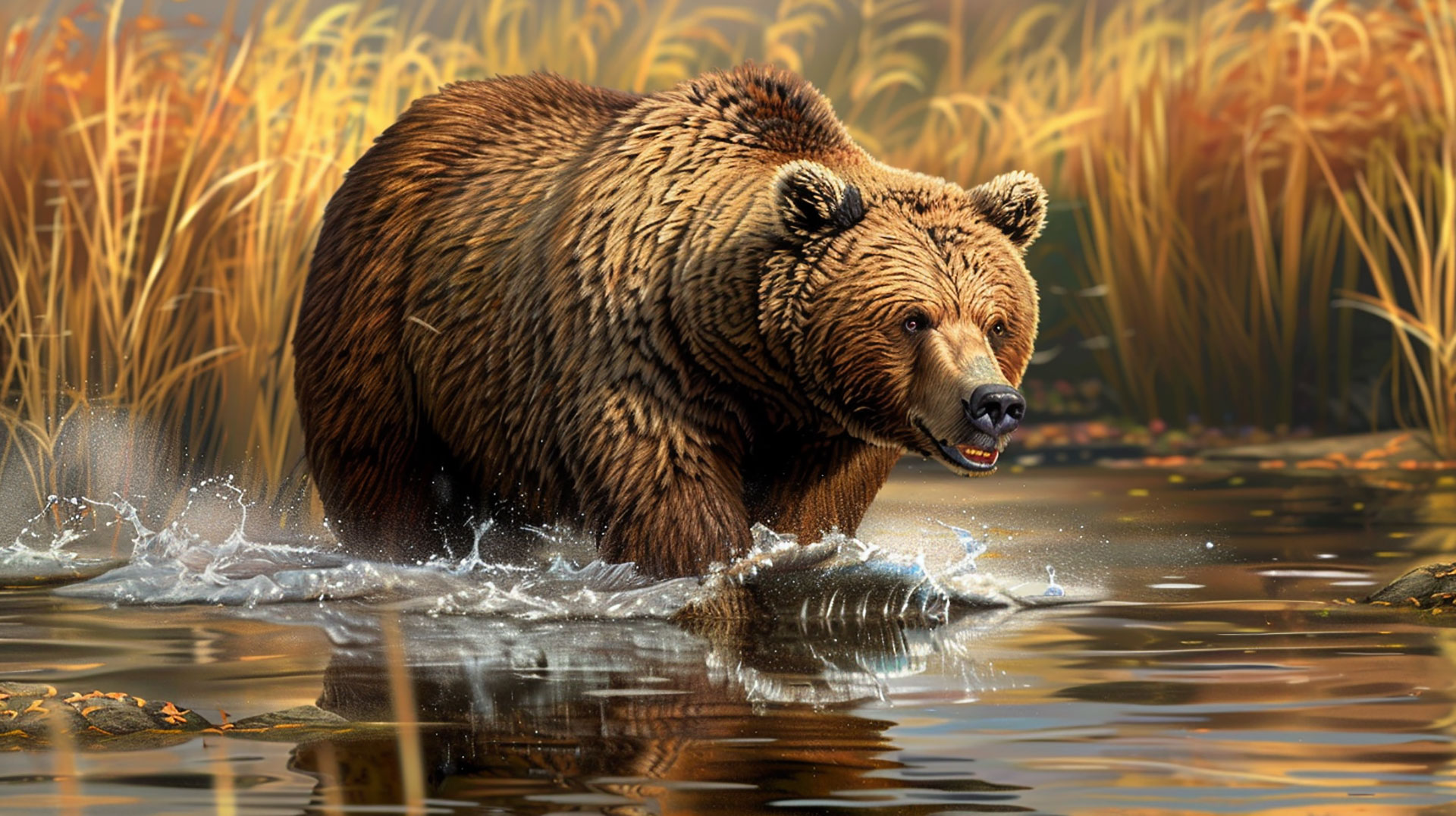 Nature's Force: Grizzly Bear Roaming in Your Wallpaper