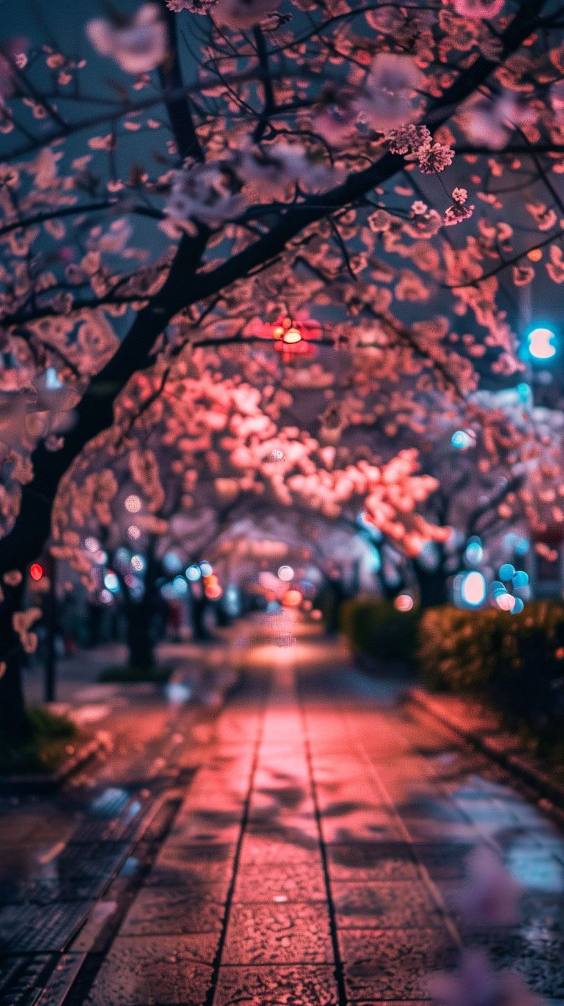 Best Free Japanese Nighttime Cherry Blossom Phone Wallpaper