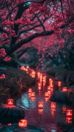 Download HD Japanese Nighttime Cherry Blossom Mobile Wallpaper