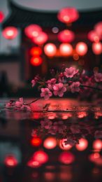 Free HD Japanese Nighttime Cherry Blossom Phone Wallpaper