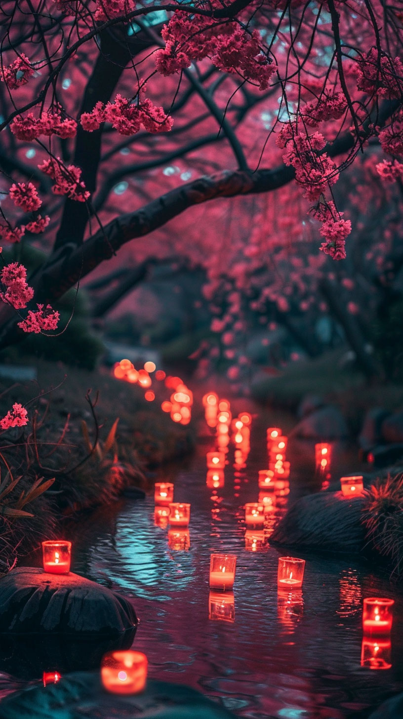 Download HD Japanese Nighttime Cherry Blossom Mobile Wallpaper