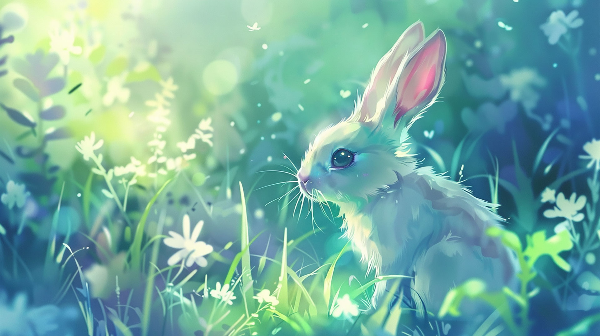 Digital Kawaii Bunny AI Image: Charming Desktop Wallpaper