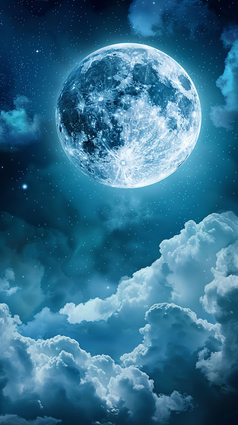 Celestial Symphony: Night Sky Moon and Stars AI Image