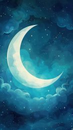 Lunar Glow: Night Sky Moon and Stars Digital Wallpaper