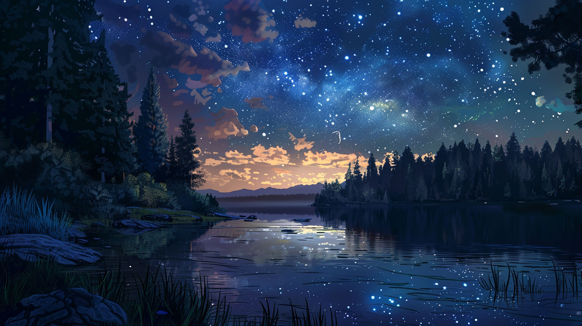 Starry Night Sky AI Wallpaper for Desktop Serenity