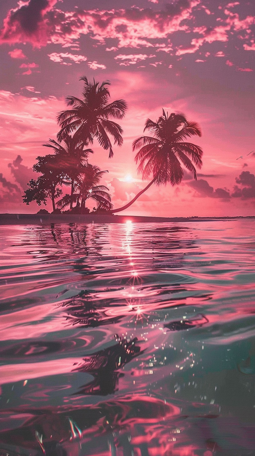 Dusk Serenity: Palm Tree Sunset AI Wallpaper