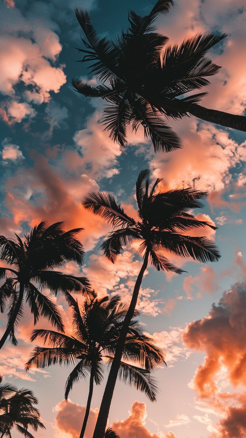 Twilight Shoreline: Palm Tree AI Wallpaper