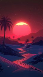 Sunset Horizon: Palm Tree AI Wallpaper