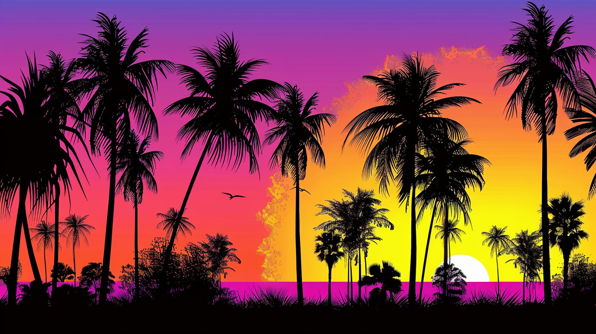 Twilight Shoreline: Palm Tree Sunset AI Image