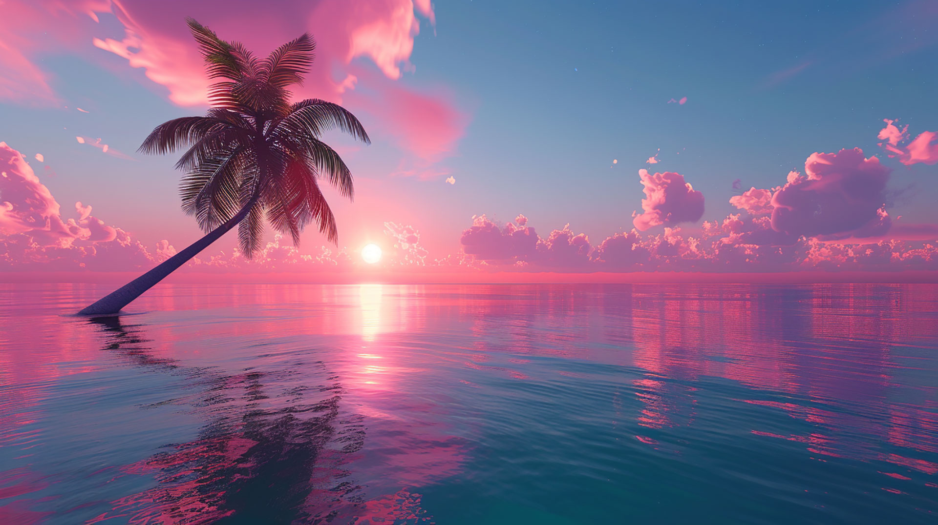 Twilight Oasis: Palm Tree Sunset AI Wallpaper