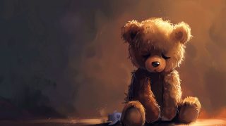 Melancholic Teddy Bear AI Image for Desktop