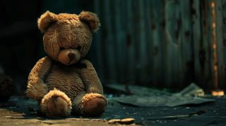 Sad Teddy Bear AI Wallpaper for Desktop Comfort