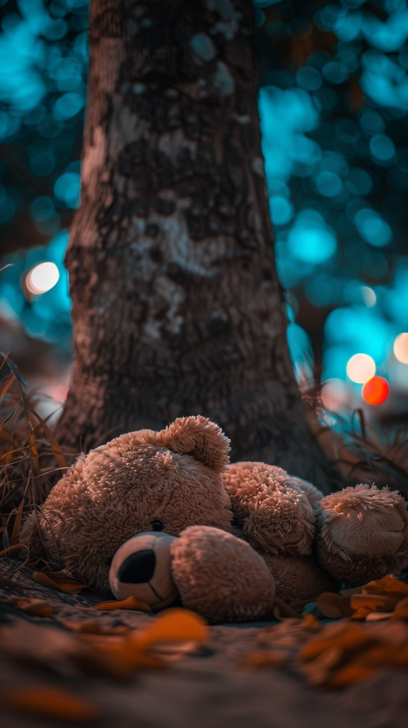 Melancholic Teddy Bear AI Wallpaper for iPhone