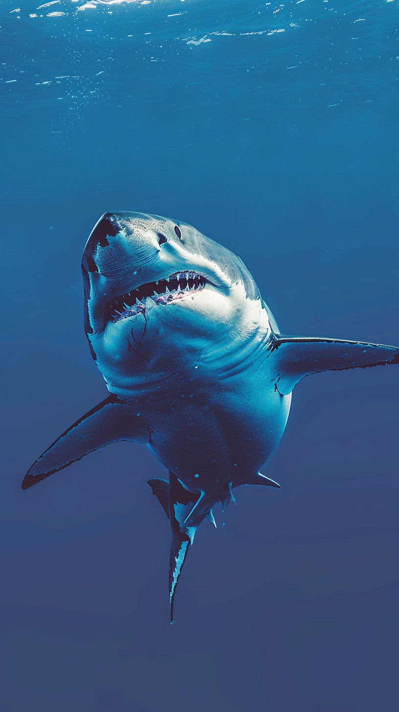 Deep Blue Dive: Shark AI Wallpaper for Huawei