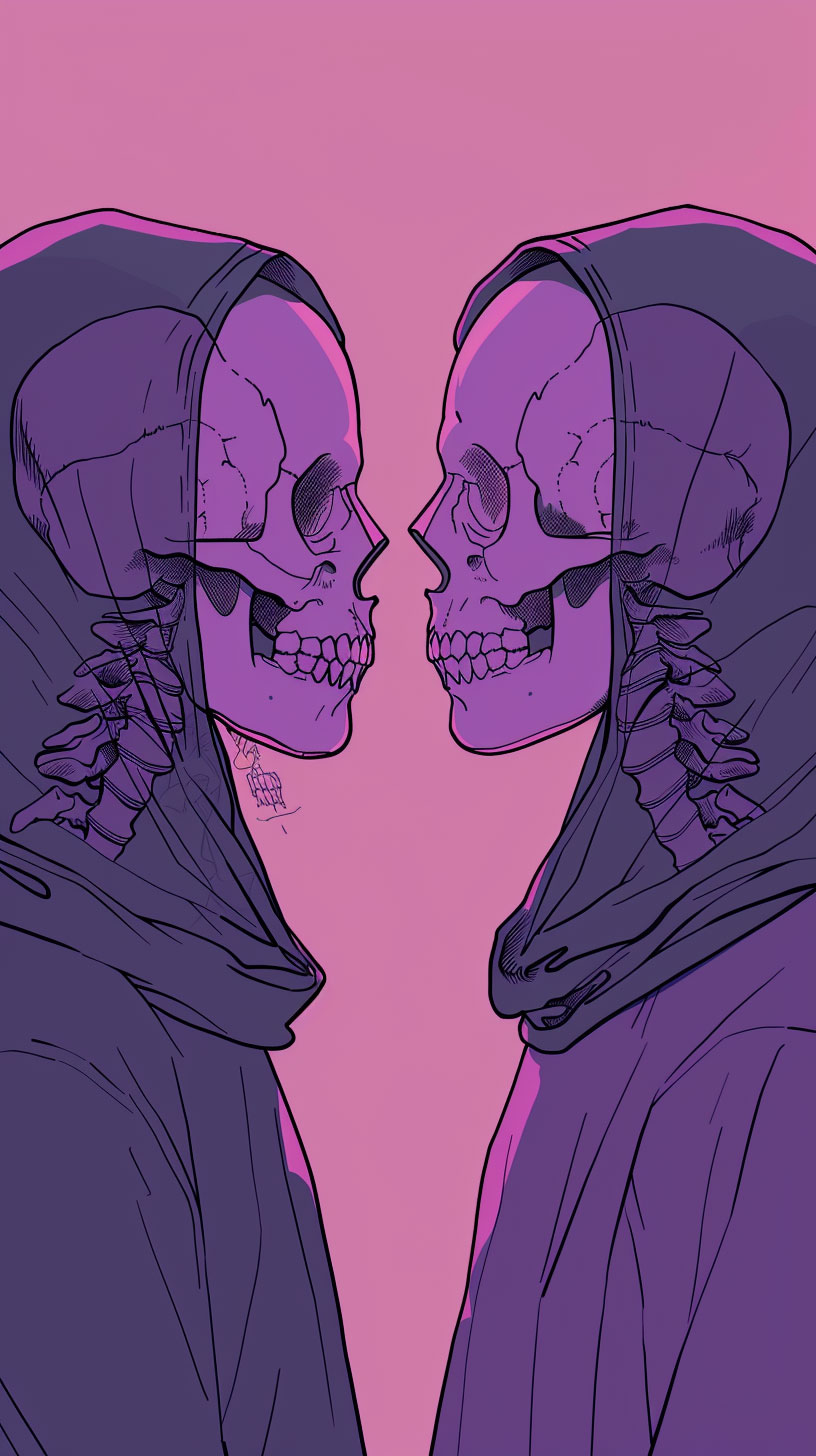 Skeleton Couple Phone Wallpaper: Haunting Love