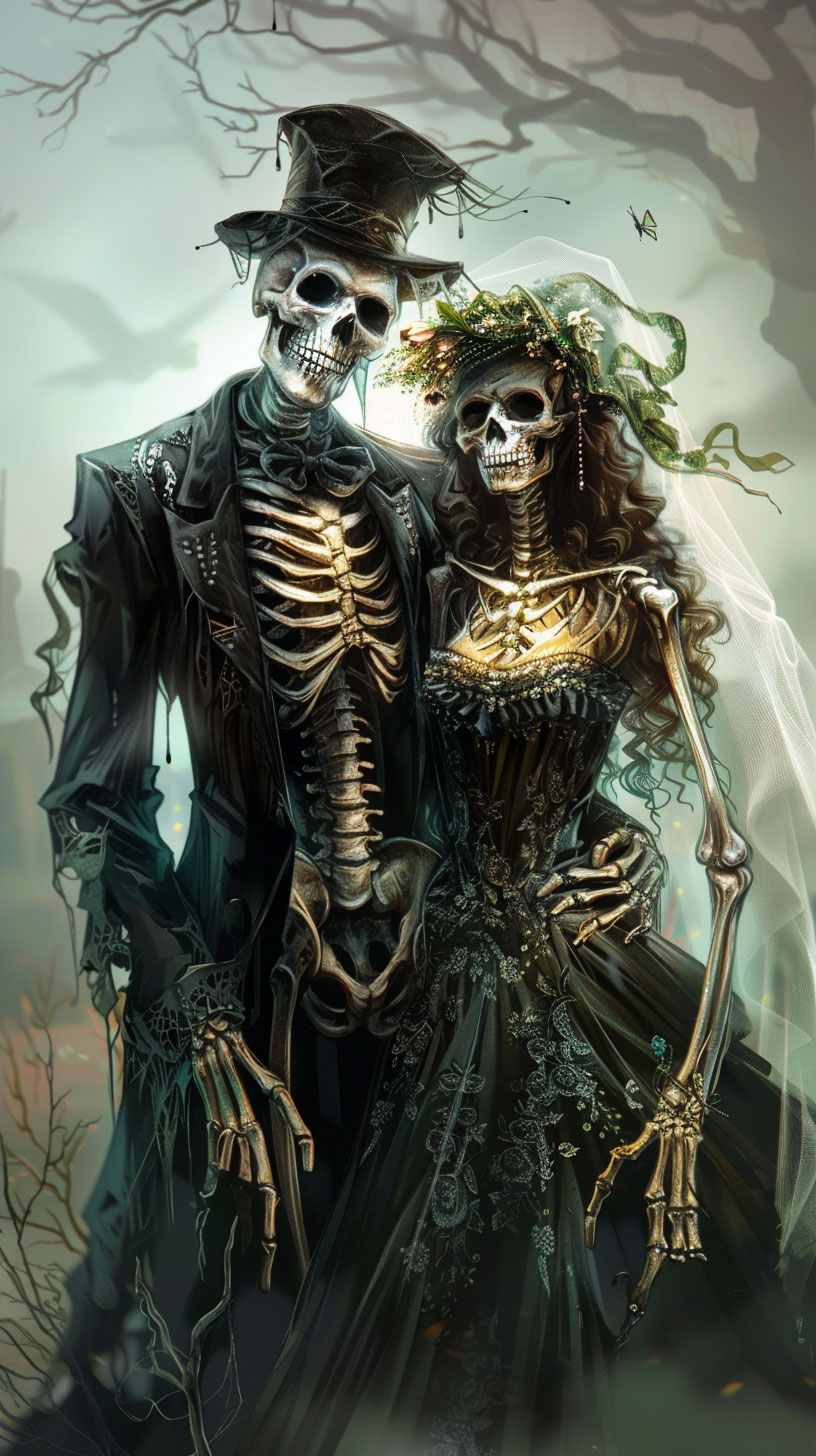 Halloween Skeleton Couple Phone Wallpaper: Free Download