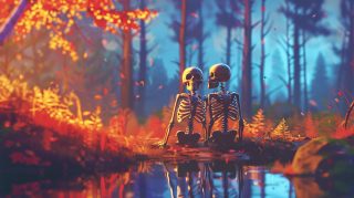 Cute Skeleton Couple Wallpaper: Halloween Theme