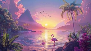 Tropical Escape: Summer Flamingo AI Desktop