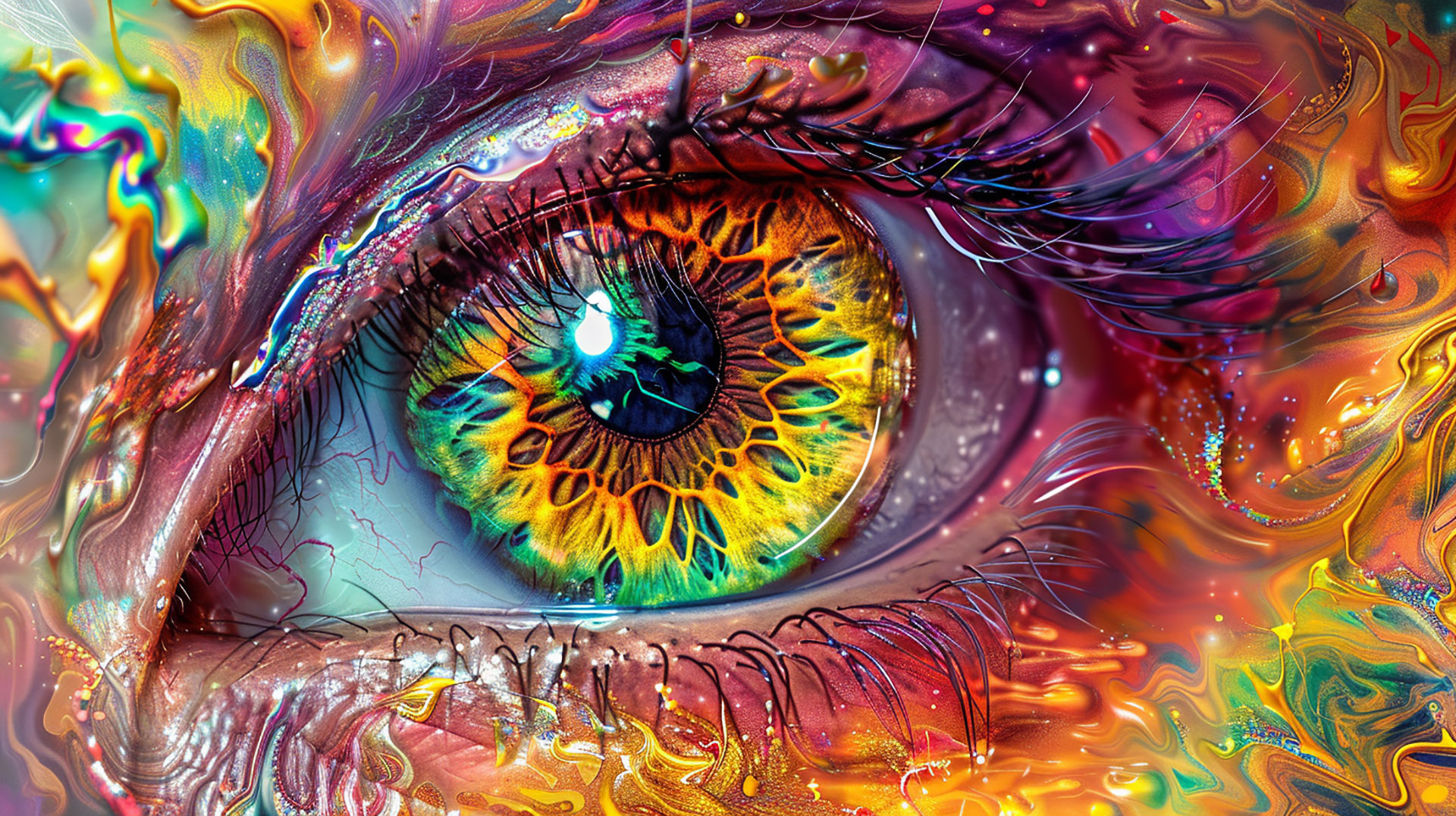 Vibrant Trippy Evil Eye AI Digital Background