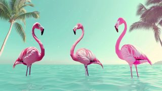 Relaxing Tropical Flamingo AI Desktop Theme