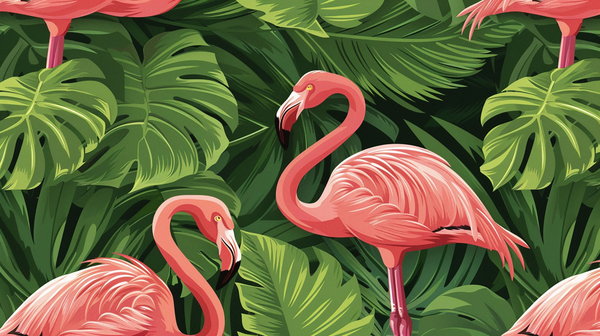 Coastal Vibes with Tropical Flamingo AI Wallpaper