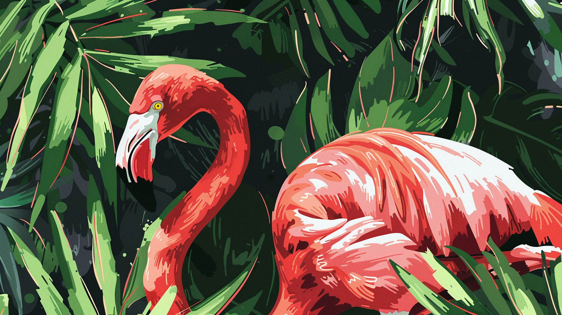 Sunny Tropical Flamingo AI Desktop Backgrounds