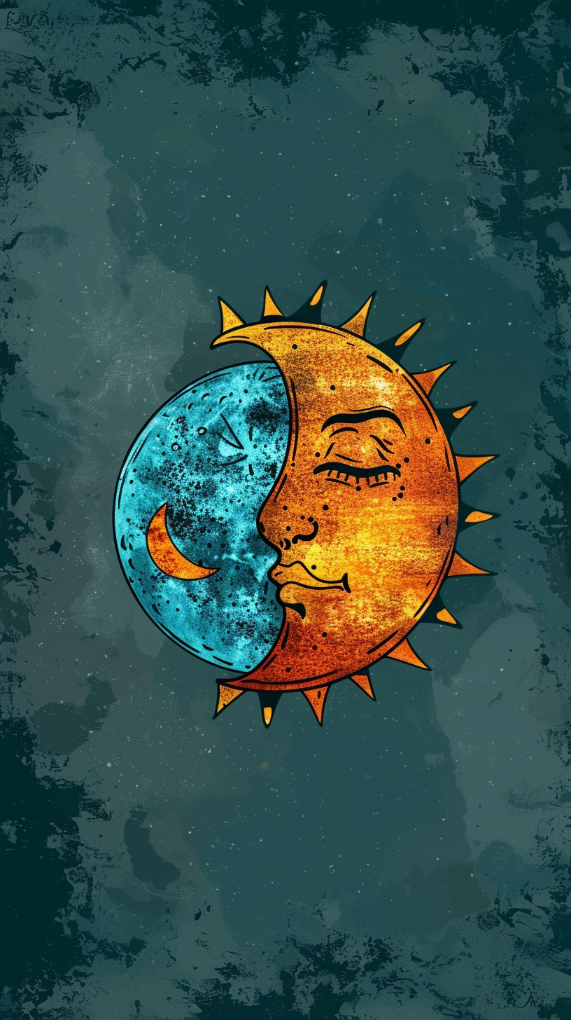 8K Vintage Sun and Moon AI Mobile Wallpaper for Ultra HD Screens