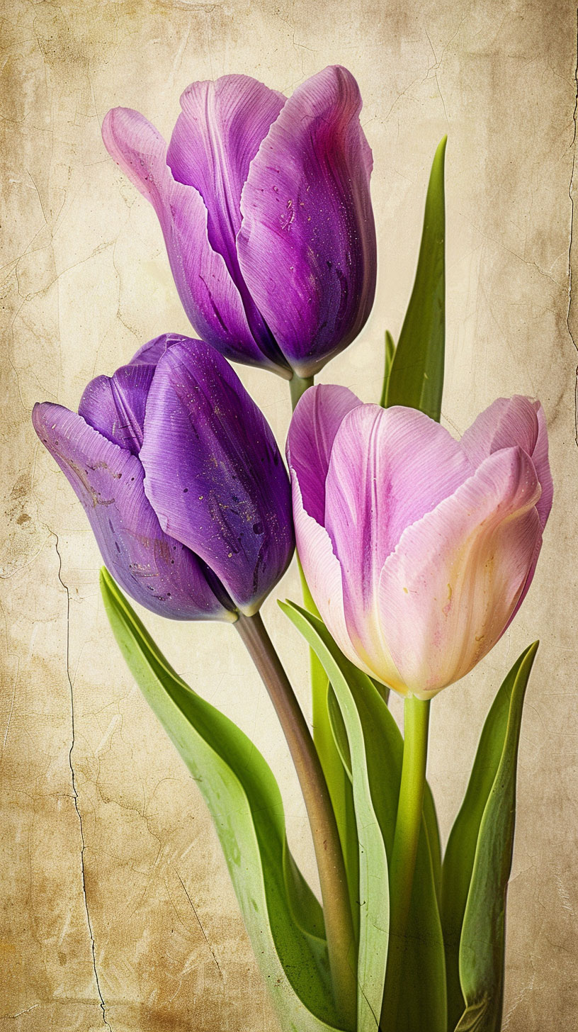 Ultra HD Vintage Tulips AI Mobile Background