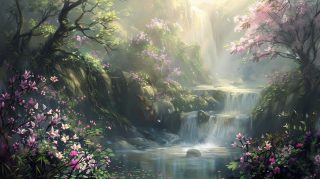 Waterfall AI Image: 16:9 HD Desktop Wallpaper