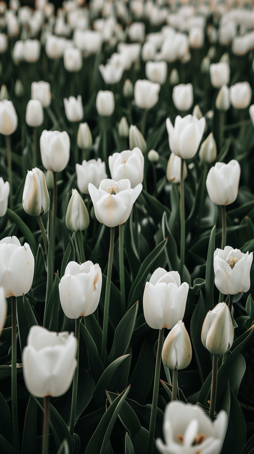 4K White Tulips AI Image Mobile Wallpaper