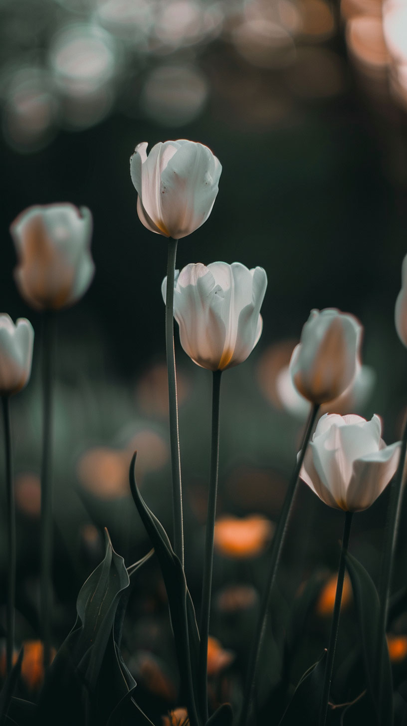 Ultra HD White Tulips AI Mobile Background