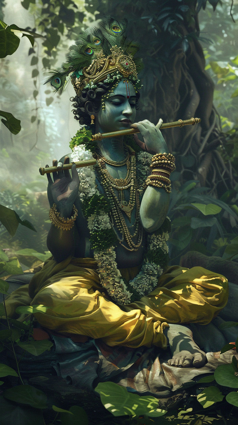 Lord Krishna 3D Visualization: Smartphone Background