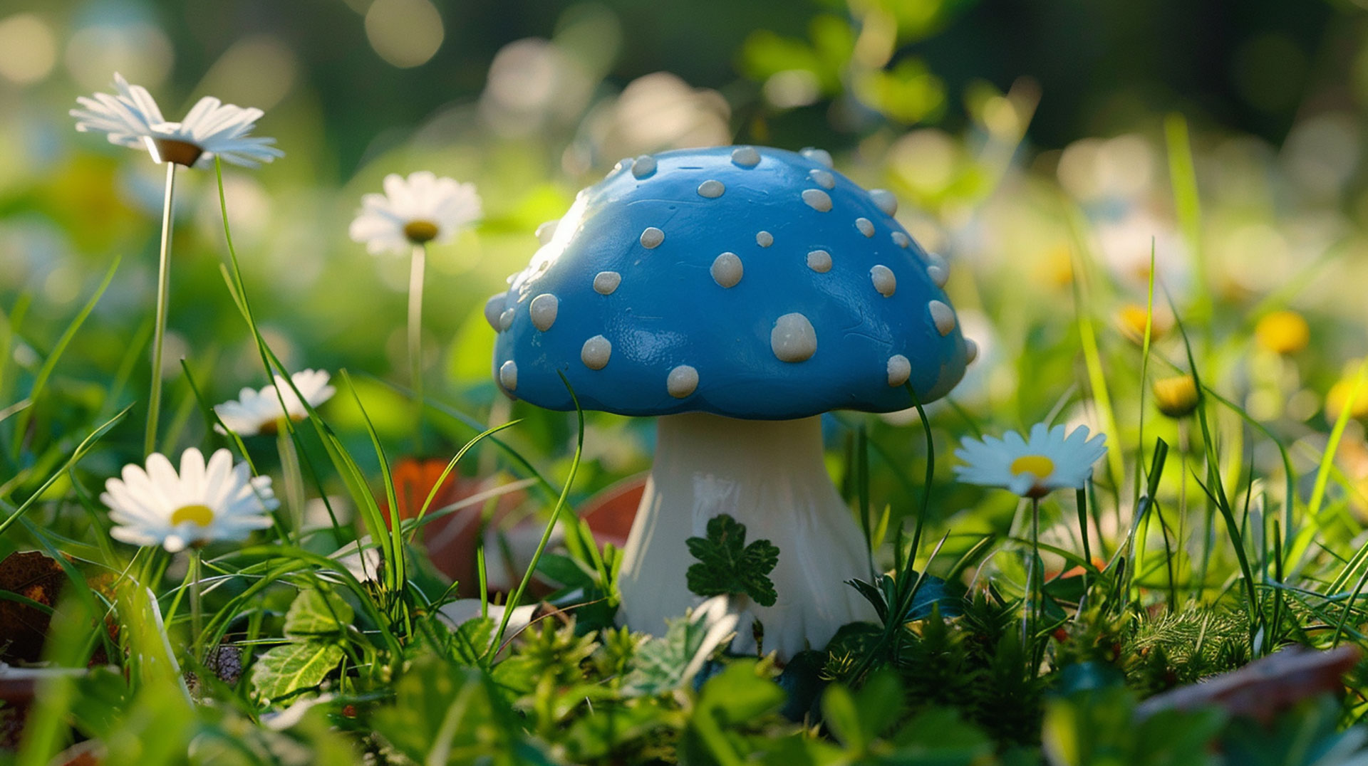 Charming Blue Mushroom Digital Wallpaper