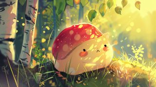 Charming Cartoon Mushroom Ultra HD Wallpaper