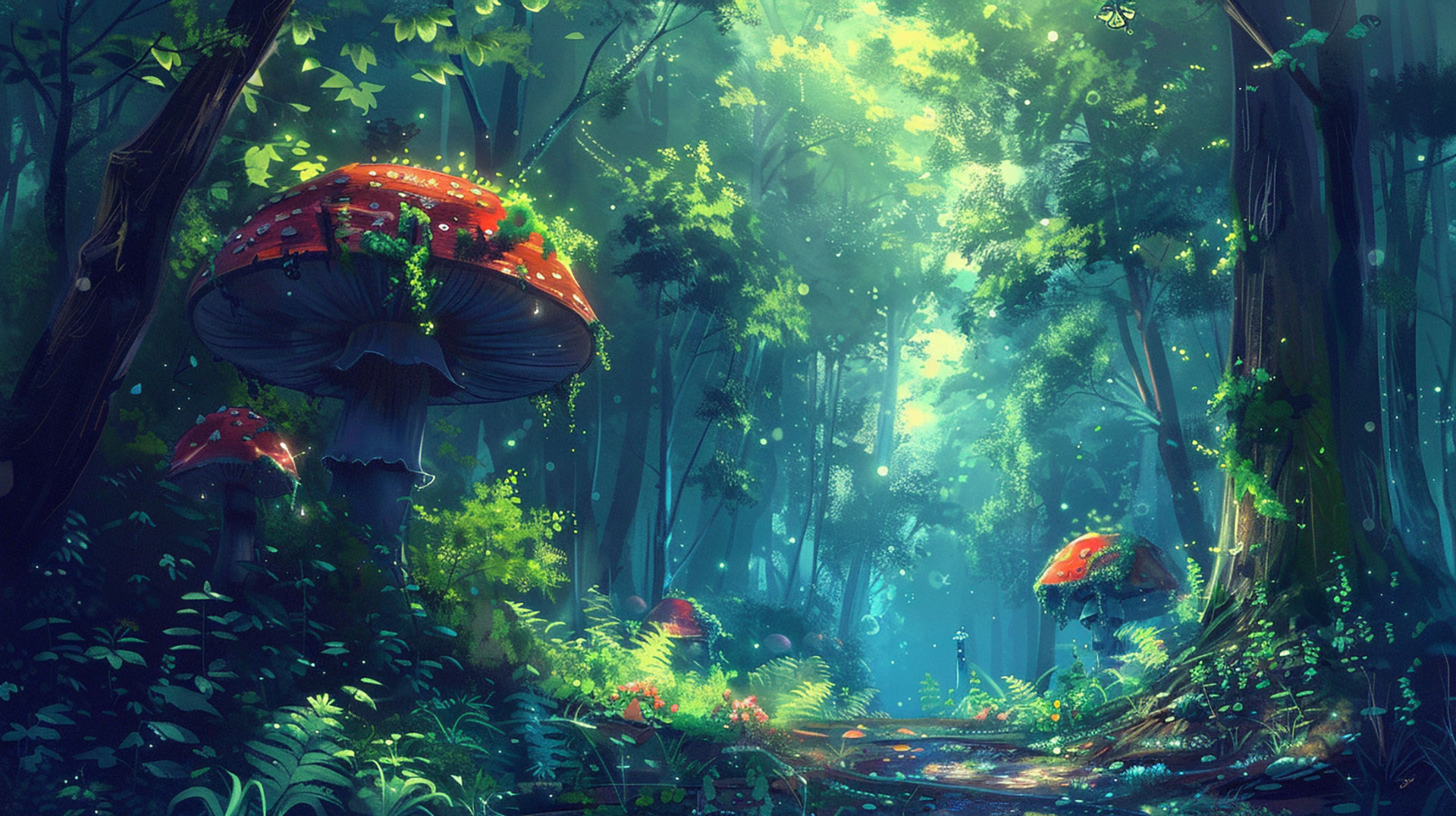 Whimsical Cartoon Mushroom Desktop Background